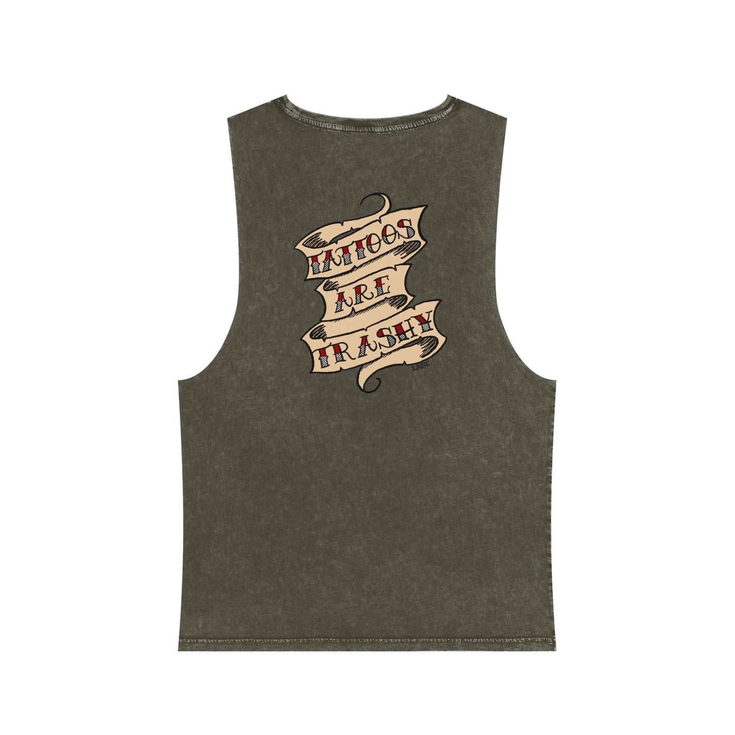 "Tattoos Are Trashy" Stonewash Tank – Old School Ink Edition