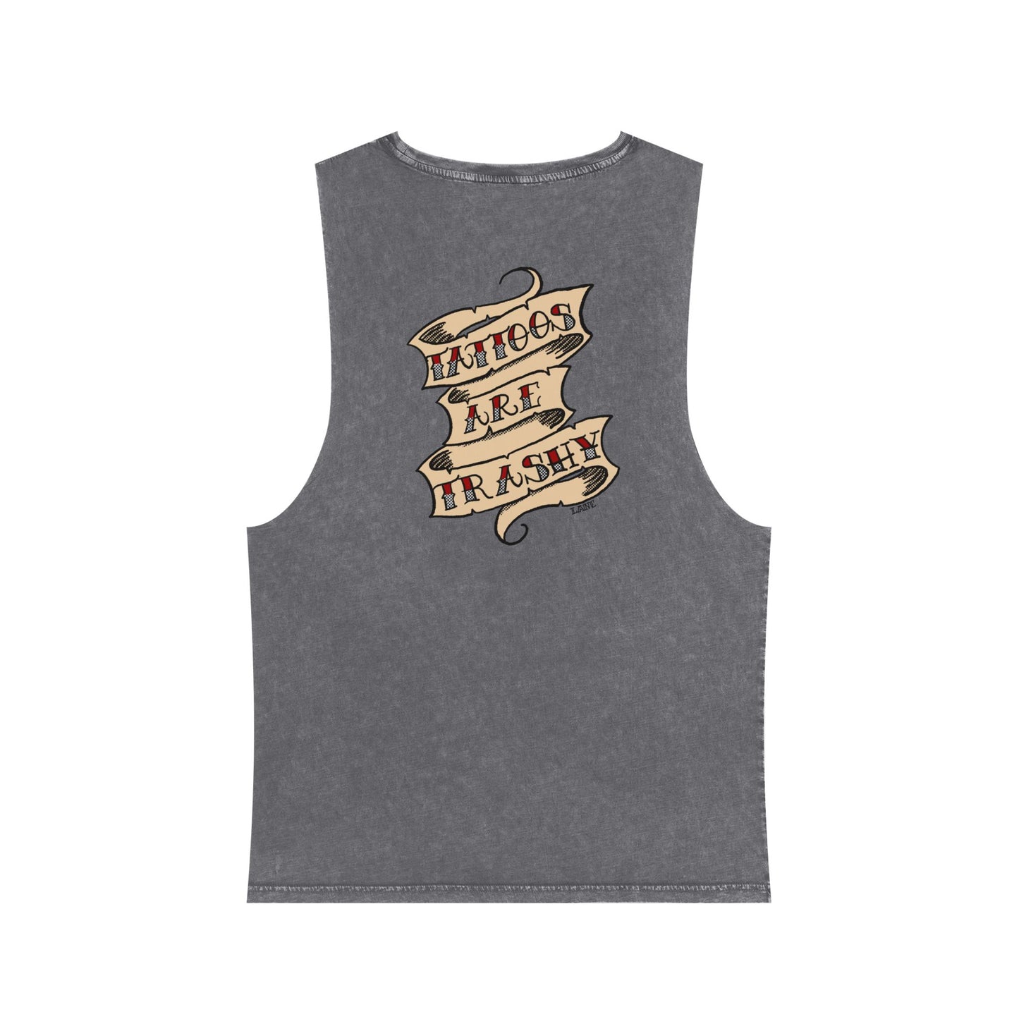 "Tattoos Are Trashy" Stonewash Tank – Old School Ink Edition