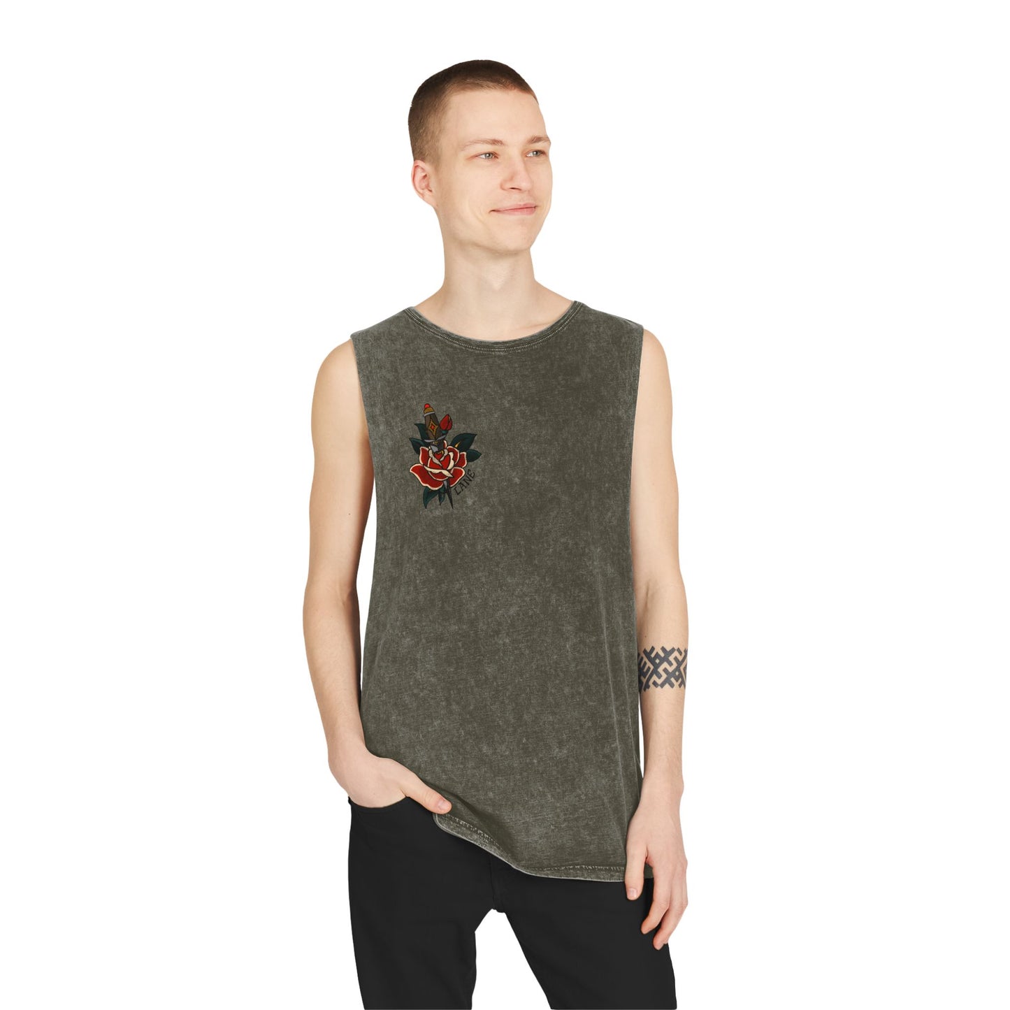 "Tattoos Are Trashy" Stonewash Tank – Old School Ink Edition