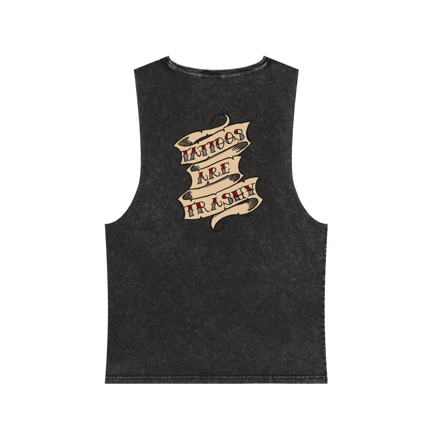 "Tattoos Are Trashy" Stonewash Tank – Old School Ink Edition