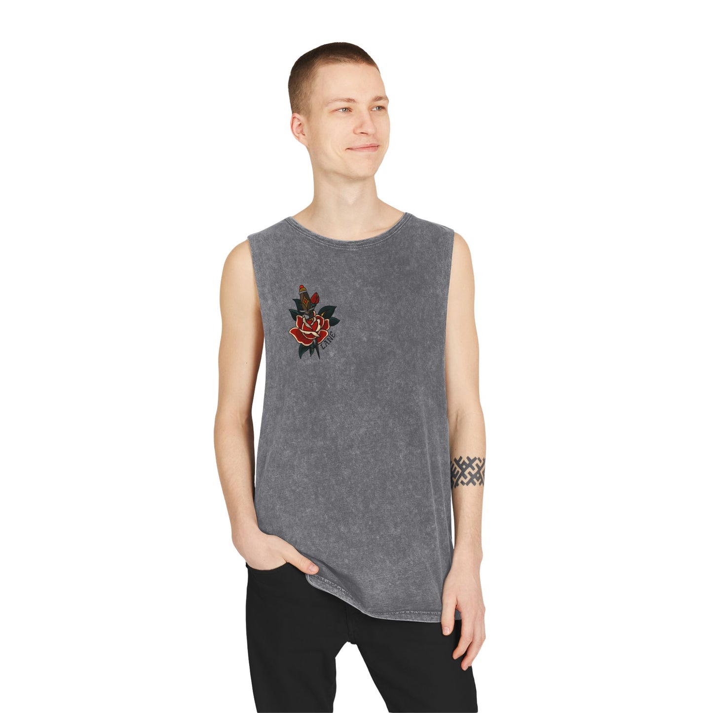 "Tattoos Are Trashy" Stonewash Tank – Old School Ink Edition